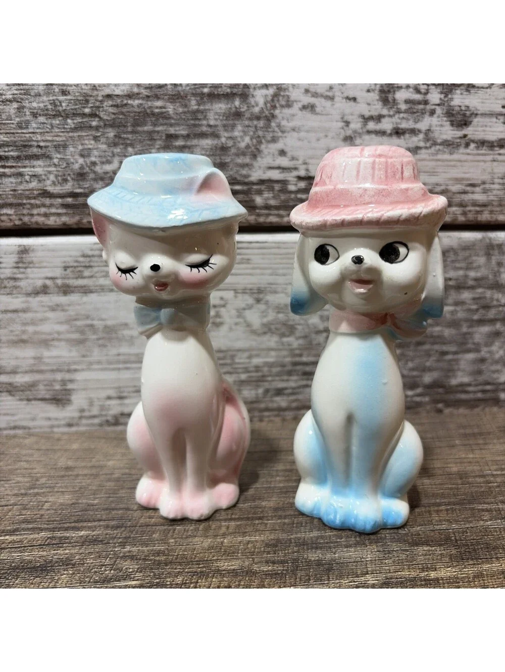 Vintage Anthropomorphic Salt and Pepper Shakers Long Necked Cat And Dog